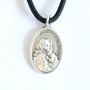 Madonna of the Streets Pendant Black Paracord Mary Medal Necklace Catholic - Picture 1 of 5