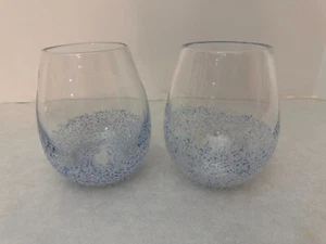 Set of (2) - Pier 1 - Blue Speckled Base Stemless Wine Glasses - 5" Tall - Picture 1 of 4