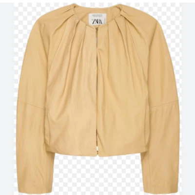 JAQUETA DE COURO PLISSADA EDIÇÃO LIMITADA ZARA NOVA COM ETIQUETAS - Imagem 1 de 4