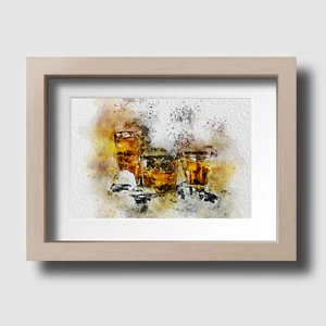 Whisky With Ice Bourbon Watercolour Abstract Splash Art Wall Print Unframed Gift - Picture 1 of 3