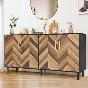 58" Sideboard Buffet Cabinet with 4 Doors &Adjustable Shelves Coffee Bar Cabinet - Picture 1 of 8