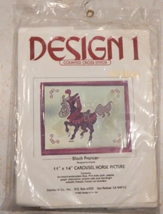 VTG (1982) Design 1 / Sherley & Co. Cross Stitch Kit BLACK PRANCER Carouse Horse - Picture 1 of 3