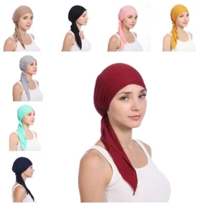 Mujeres Liso Largo Pre Atado Prendas para la Cabeza Turbante Sombrero Bufanda Diadema Gorro Gorra - Imagen 1 de 14