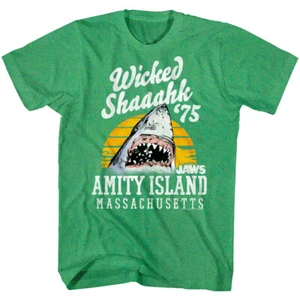 Jaws Wicked Shaaahk Men's T Shirt Funny Boston Accent Amity Island Shark Attack - Picture 1 of 6