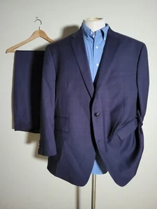 48R 2tlg Anzug lila schwarz kariert Hawaii Blätterfutter Sakko Blazer Mantel Hose 46 - Bild 1 von 9