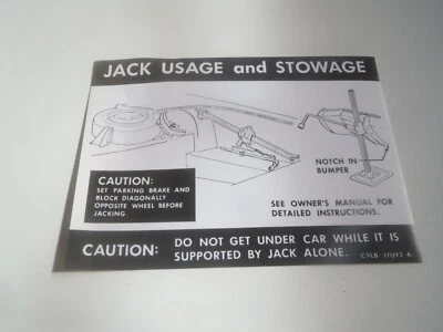1969 1970 LINCOLN MARK III TRUNK JACK INSTRUCTION DECAL - Image 1 of 2