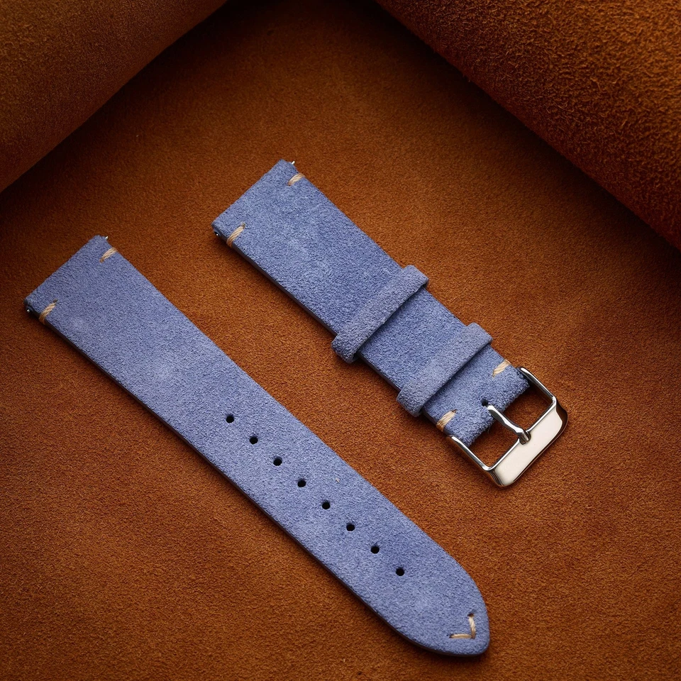 Nubuck Soft Tumbled Leather Watch Band Hand-stitched Strap 14/16/18/20/22mm - Image 1 of 4