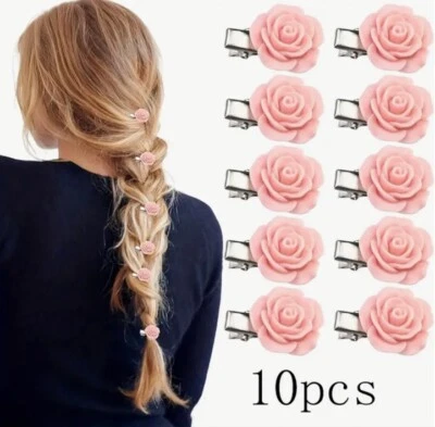 10Pcs Pink Mini Flower Hair Clips Claw Clips Small Flower Hair Claw Hair Tie - Image 1 of 4