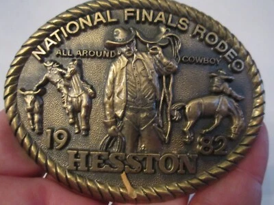 Hebilla de cinturón de rodeo Hesston National Finals 1982 - 3 3/4" X 3" - GW-8 Foto 1 de 2