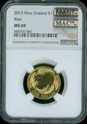 2013 New Zealand Dollar $1 NGC MS69 MAC Quality - Image 1 of 2