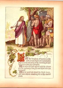 Ilustración de grabado obra de arte Jesús constructor de viviendas trabajadores del cielo 1891 Biblia - Imagen 1 de 1