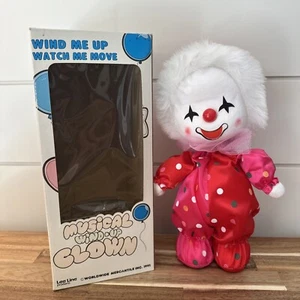 M) Hot Pink Red White Dots Clown Aufzieh Musik stehende Puppe bewegt funktioniert neu aus altem Lagerbestand - Bild 1 von 10