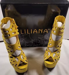 Ladies LILIANA Yellow Stiletto High Heel Size 7 Open Toe Style Sunny LUXY-21 - Picture 1 of 9