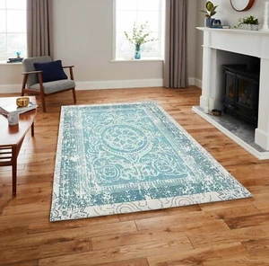 4' x 6', 5' x 7', 8' x 10' Velvety Soft full Pile Oriental Area Rug Aqua  - Picture 1 of 8