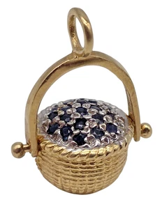 VINTAGE Solid 14k Yellow Gold / Sapphires Nantucket Swivel Basket Ladies Pendant - Picture 1 of 5
