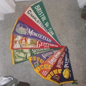 Vintage 9 Pennants Travel Souvenir Bushkill Skyline Gettysburg Bristol 1930s + - Picture 1 of 19