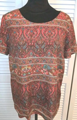 Blusa de gasa J.Crew para mujer roja con estampado de cachemira manga corta cuello redondo ojo de cerradura M Foto 1 de 4