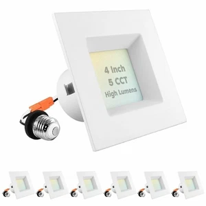 Luxrite 4 Inch Square LED Recessed Can Light 14W 5 Color Option Dimmable 6-Pack - Picture 1 of 7