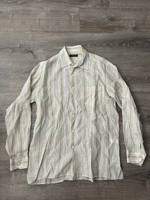 Ermenegildo Zegna Mens Linen Button Down Dress Shirt Striped Size XL - Image 1 of 4