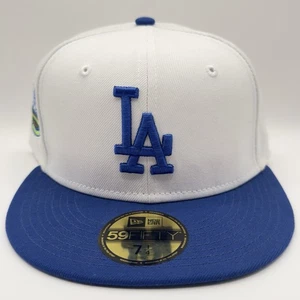59FIFTY Era LA Dodgers eng anliegende Mütze 7 1/4 weiß blau zweifarbig 50. Patch grün UV - Bild 1 von 12