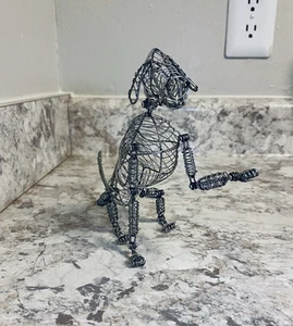 Metal Art Dog Sculpture Poseable Moveable Steel Wire 6 Inch - Picture 1 of 7