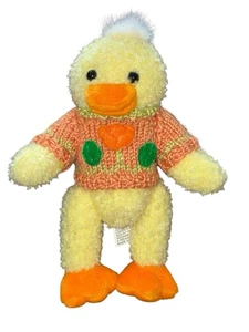 Suéter Chrisha Playful Peluche Pato de Pascua Naranja Tejido Con Flores De Colección 1988 - Imagen 1 de 6