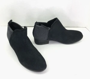 TOMS Boots Sz 7 Black Suede Gray Tweed Contrast Low Slip-On Ankle Booties EUC - Picture 1 of 7