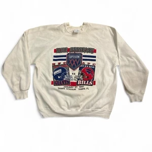 Vintage 1991 Super Bowl XXV Sweatshirt Giants vs Bills Lee Sports USA Silber NFL - Bild 1 von 6