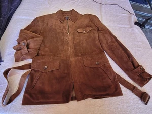 Vintage Polo Ralph Lauren Jacket Men Med Suede Wool Lined Bomber Belted 90s - Picture 1 of 5