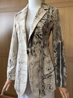 Chaqueta Blazer de Diseñador Ajustada Estampado de Pitón Beige Gris Just Cavalli Talla 40 UK 8  Foto 1 de 4