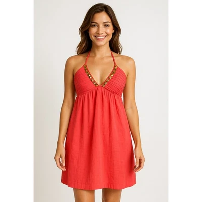 Vestido Halter Babydoll Adornado Shoshanna Cuello en V Para Mujer 12 Boho Y2K Festival Foto 1 de 4