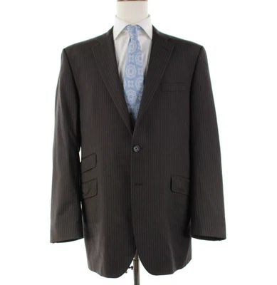 Jaqueta terno de lã Burberry London tamanho 44L EUA marrom com listras azuis e brancas - Imagem 1 de 4