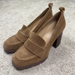 Mocasines Crown Vintage Tacón Bloque Mujer 8M Marrón Gamuza Y2K Preppy Escuela Gruesa - Imagen 1 de 11