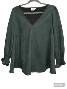 Biesen Damen Malachit Wildleder Easton Bluse Gr. L V-Ausschnitt Rüschenbündchen - Bild 1 von 5