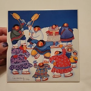 Vintage Barbara Lavallee Keramik Küchenfliese Wand Eskimo Tanz 1996 selten - Bild 1 von 4