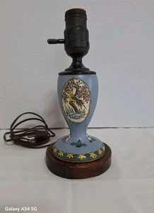 Vintage Julrose japanische handbemalte Keramik Lampe emailliert Blumen Vogel Design - Bild 1 von 24