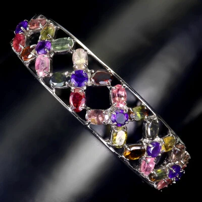 Brazalete de plata de ley 925 ovalado turmalina amatista piedras preciosas naturales joyería Foto 1 de 4