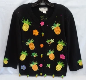 3D Jack B Quick Size PM Tropical Pineapple Cotton Blend Cardigan Womens Sweater - Picture 1 of 8