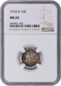 1918-D Mercury Silver Dime MS65 NGC - Picture 1 of 4