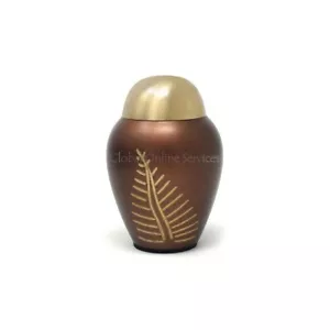 Small Bronze Leaf Imprint Brass Funeral Keepsake Urn, Mini Memorials Urns - Picture 1 of 7