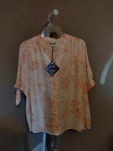 Ava & Viv Pink Tie Dye Blouse Shirt 3/4 Sleeve Polyester 2X Top - Picture 1 of 6