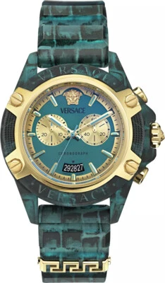 Relógio unissex Versace VE8P00324 Icon Active Chrono azul preto masculino feminino NOVO - Imagem 1 de 4