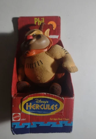 Vintage 1997 Mattel Disney's Hercules Phil Plush with Plastic Head 6" Cover