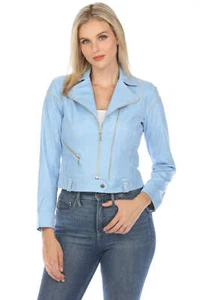 Insight New York Blue Studded Vegan Leather Moto Jacket BCJ8987 - Picture 1 of 14
