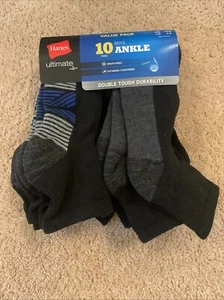 Hanes Boys Cushion Crew Socks 10 pairs Black New LG 3-9 New - Picture 1 of 6