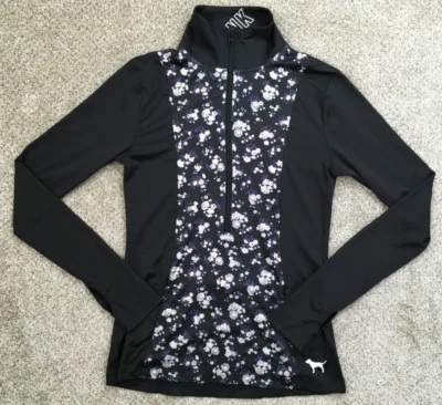 Chaqueta Victoria's Secret Para Mujer Pequeña Negra Floral Correr 1/2 Cremallera ROSA Foto 1 de 4