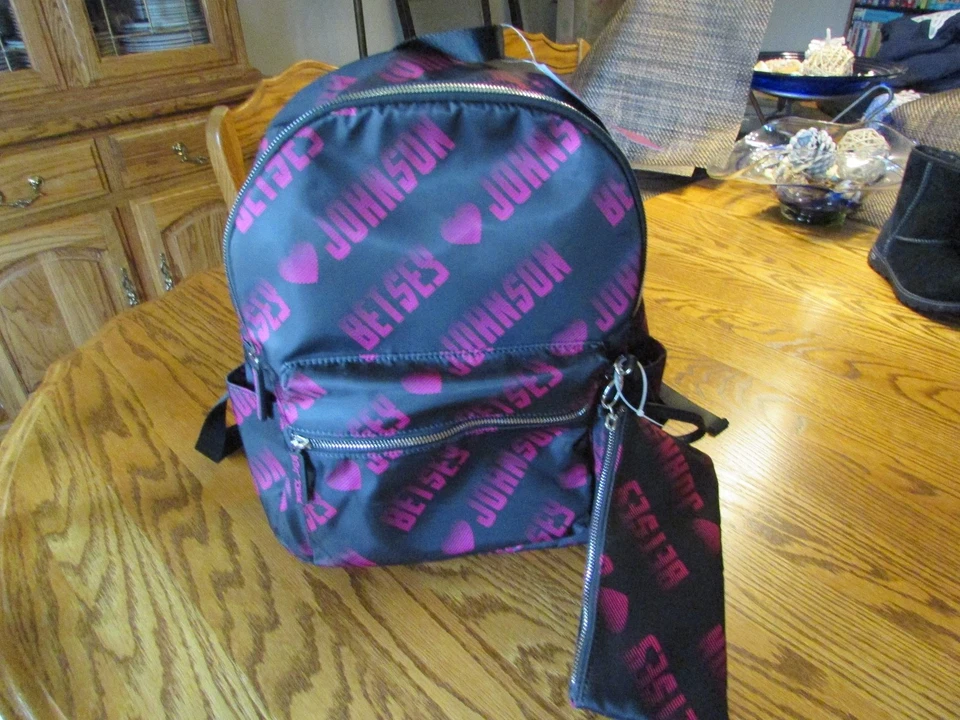 Betsey Johnson Sporty Logo Backpack With Wristlet Black Fuchsia BR25400