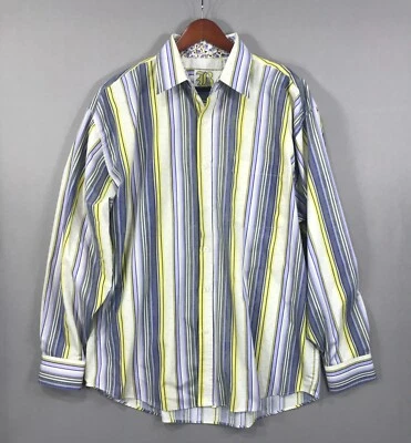 Brooklyn Xpress Shirt Men's Large Purple Yellow Striped Button-Down Long Sleeve - Image 1 of 4
