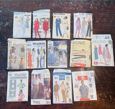 13 PATRONES DE COSTURA USADOS CORTE VINTAGE simplicidad años 90 ropa para hombre y mujer Foto 1 de 4