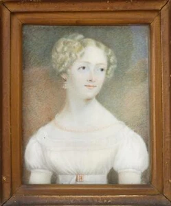 Antique c1800 Regency Portrait Miniature Watercolour Lady w Pearl Necklace - Picture 1 of 11